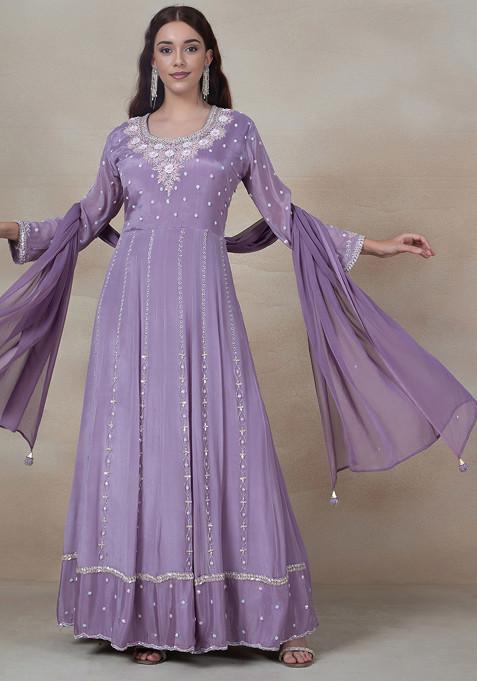 Purple Anarkali Embellished Gown With Dupatta