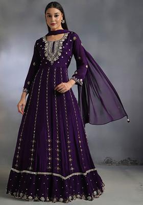 Purple Floral Cutdana Sequin Embellished Anarkali Kurta Set With Dupatta
