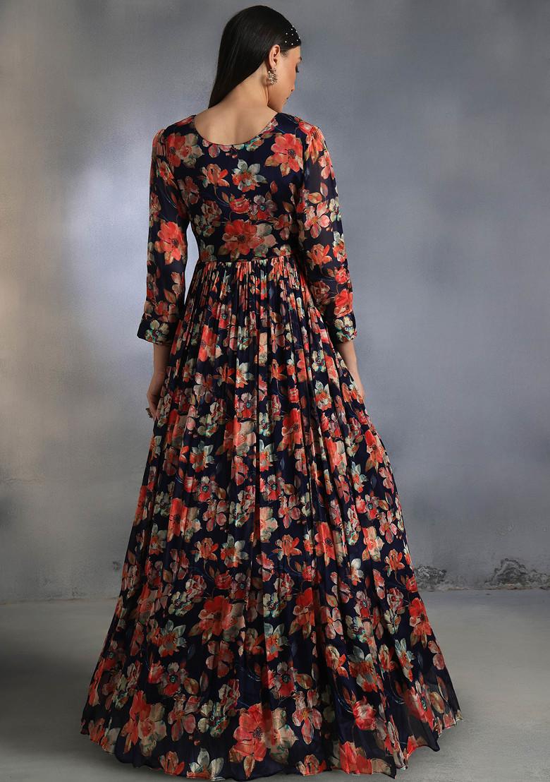 Blue Embellished Anarkali Kurta Set With Dupatta