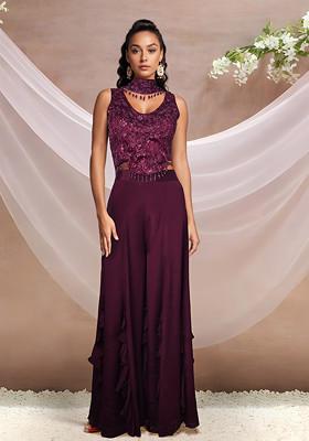 Maroon Sharara Set With Embroidered Blouse And Dupatta