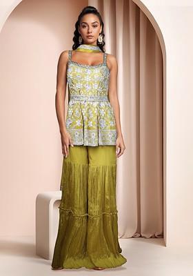 Yellow Sharara Set With Embroidered Kurta And Dupatta