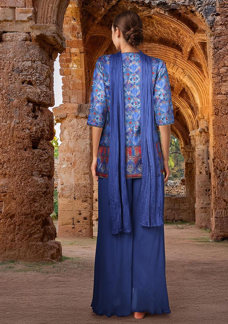 Purple Solid Sharara Set With Printed Kurta And Jacket