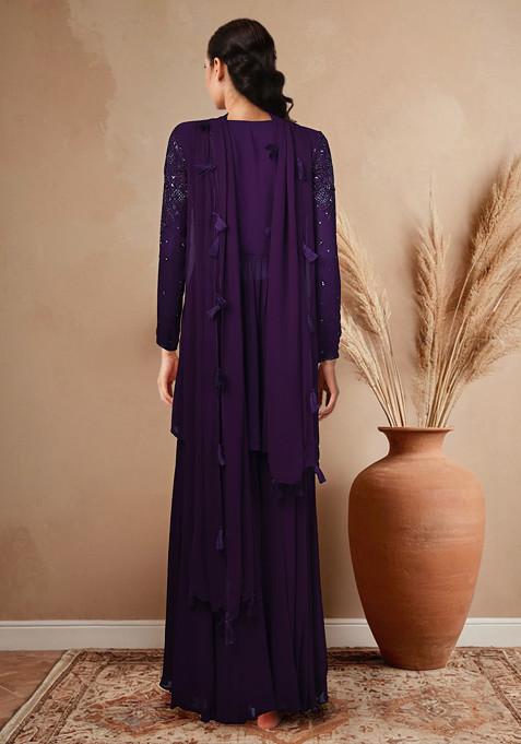 Amethyst purple sharara set with asymmetric hem kurta