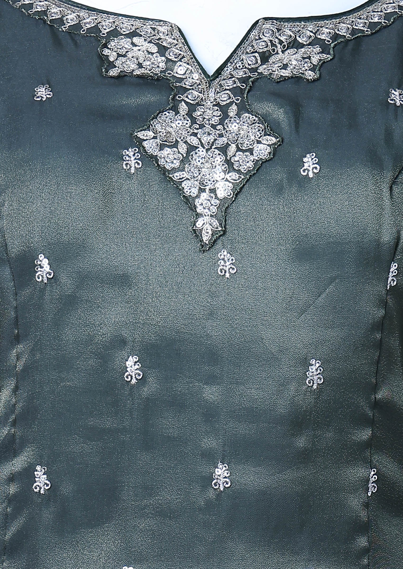Green Embroidered Sharara Set With Kurta And Dupatta - Indya