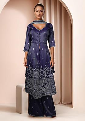 Black Embroidered Sharara Set With Kurta And Dupatta