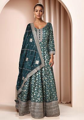 Green Embroidered Anarkali Kurta Set With Dupatta