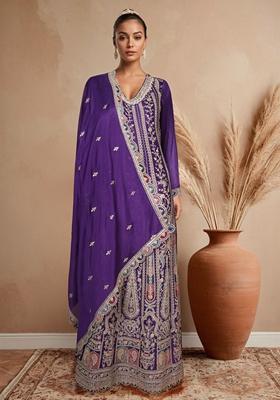 Purple Embroidered Anarkali Kurta Set With Dupatta
