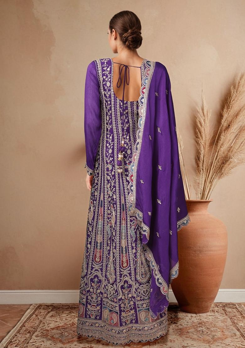 Purple Embroidered Anarkali Kurta Set With Dupatta