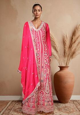 Pink Embroidered Anarkali Kurta Set With Dupatta