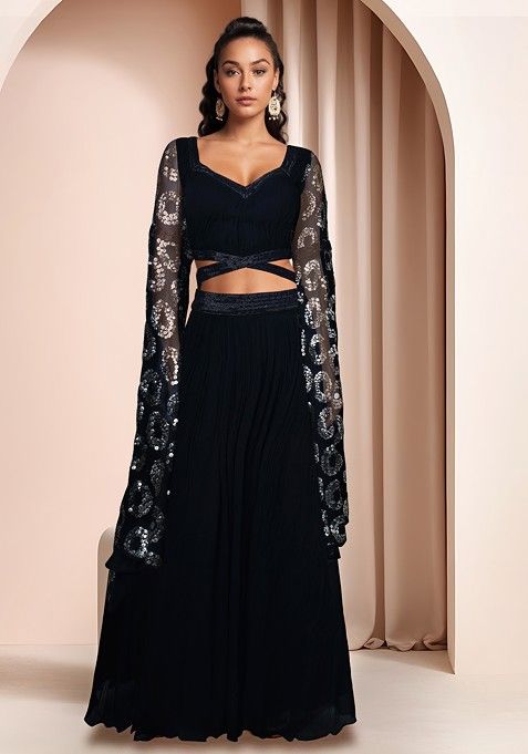 Black Embellished Lehenga Set With Blouse And Dupatta