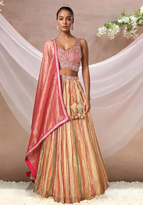 Pink Zardozi Embroidered Lehenga Set With Blouse And Dupatta