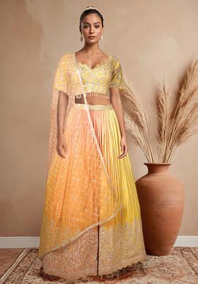Yellow Sequin Embroidered Lehenga Set With Blouse And Dupatta