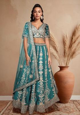 Green Sequin Bead Embellished Lehenga Set With Blouse And Dupatta