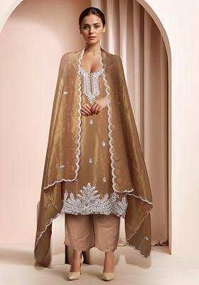 Yellow Embellished Kurta Set With Pants And Dupatta