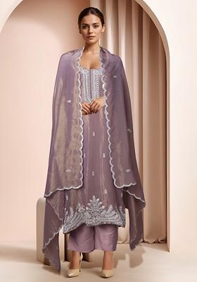 Pink Embellished Kurta Set With Pants And Dupatta