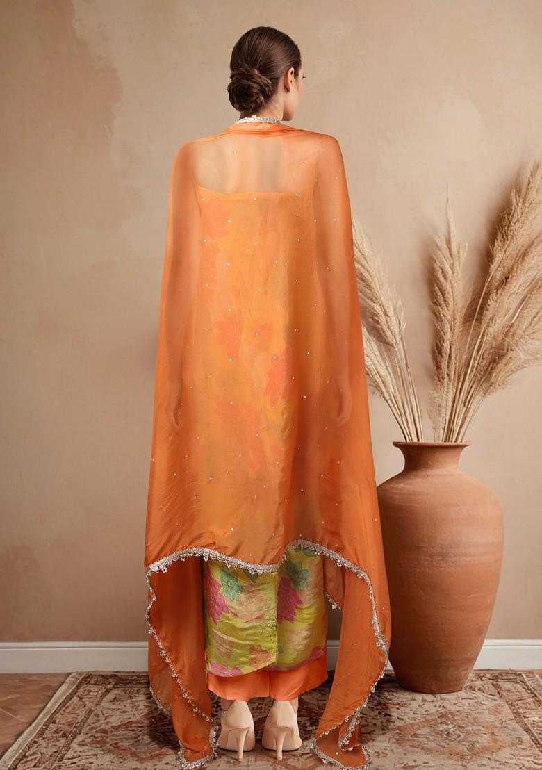 Yellow Printed Kurta Set With Pants And Dupatta