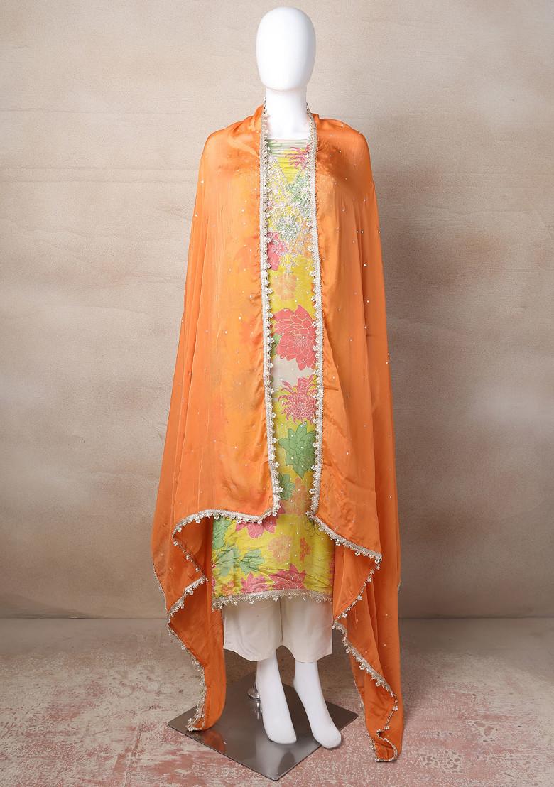 Yellow Printed Kurta Set With Pants And Dupatta