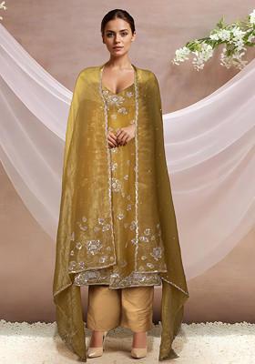 Yellow Embellished Kurta Set With Pants And Dupatta