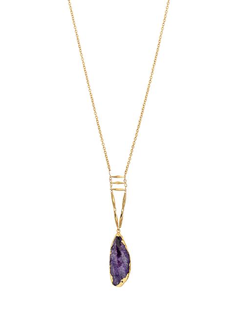 Gold Purple Stone Pendant Necklace 