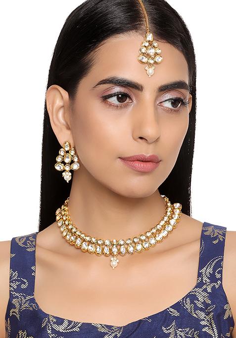 Buy Women Gold Kundan Mangtika Earring Necklace Set - Jewellery Sets ...