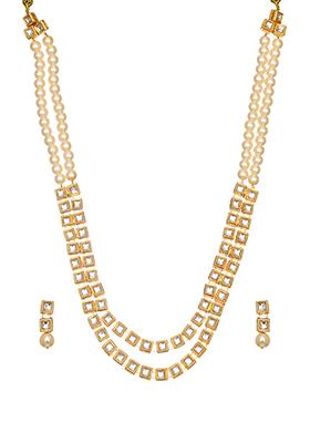 Gold Kundan Pearl Earring Necklace Set 