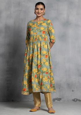 Multicolour Floral Print Viscose Anarkali Kurta