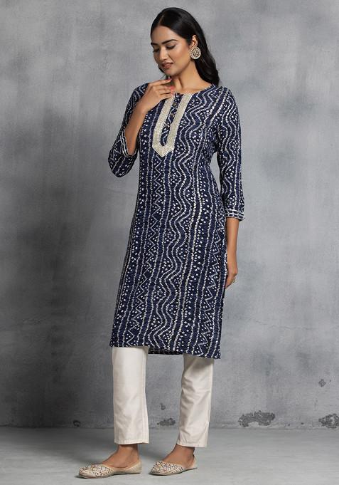 Blue Bandhani Kurta main image 0
