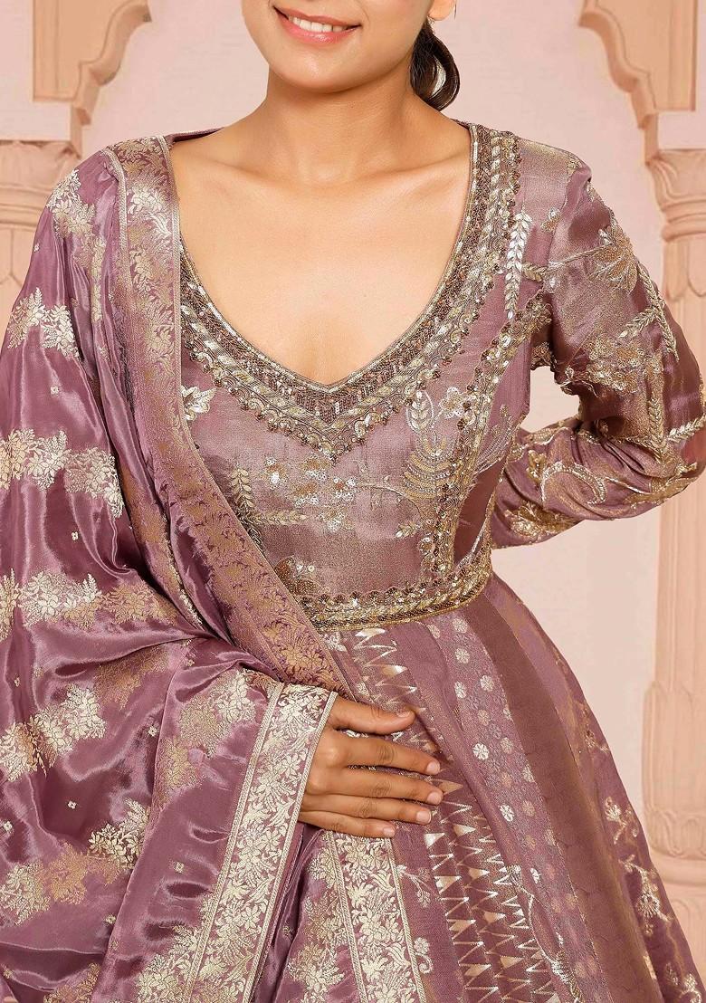 Purple Hand Embroidered Kurta Set