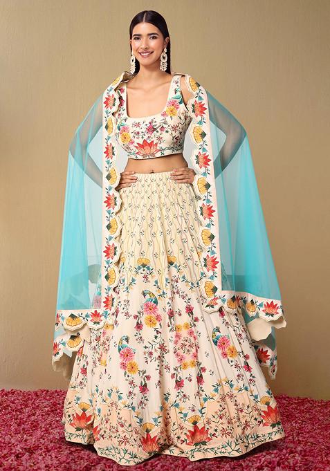 BEIGE Lehenga Set With Hand Embroidered Blouse And Dupatta
