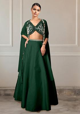 Green Lehenga Set With Hand Embroidered Blouse And Jacket