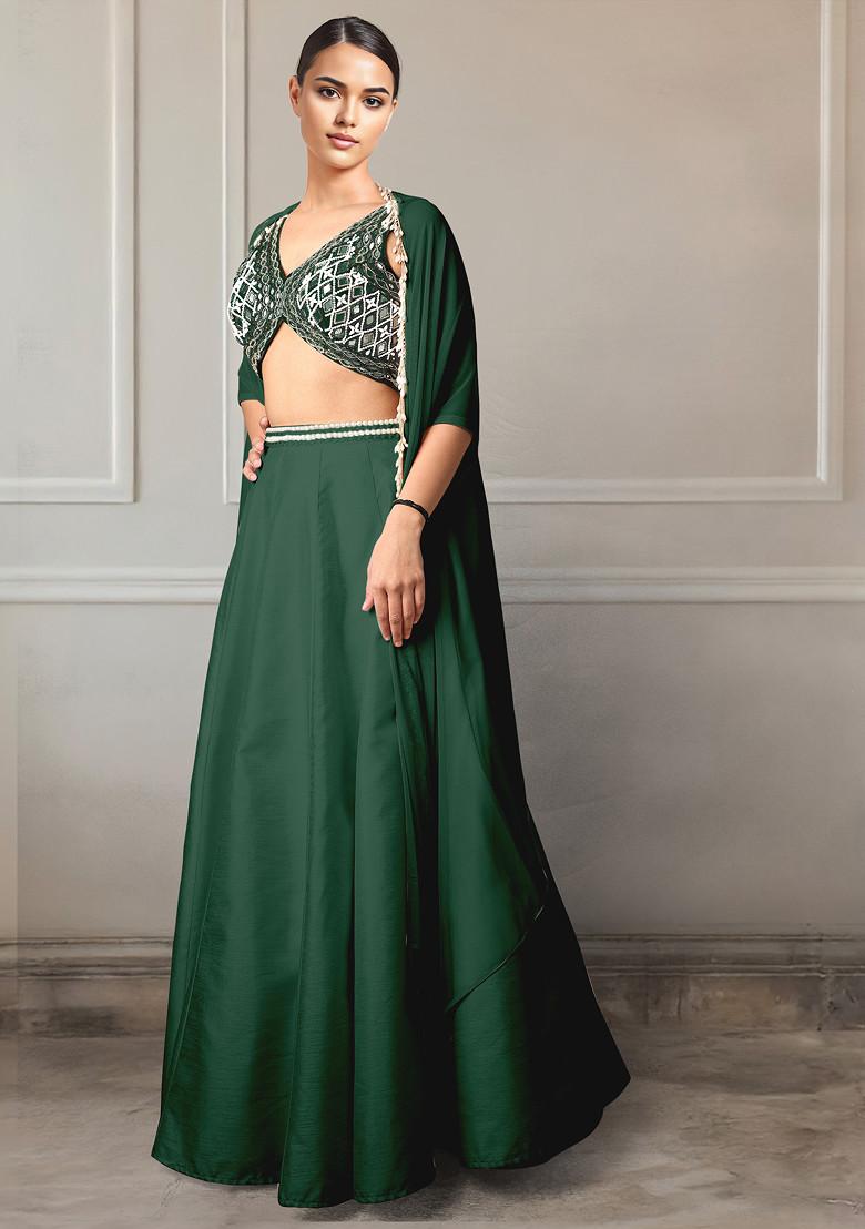 Green Lehenga Set With Hand Embroidered Blouse And Jacket