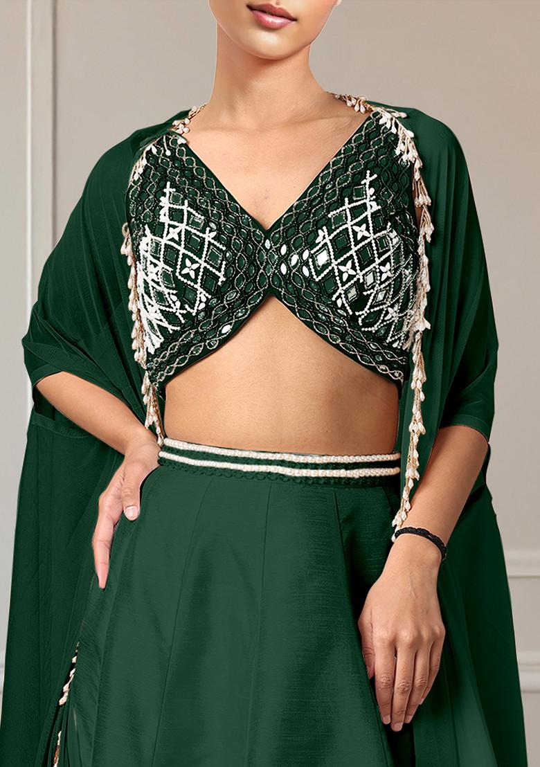 Green Lehenga Set With Hand Embroidered Blouse And Jacket