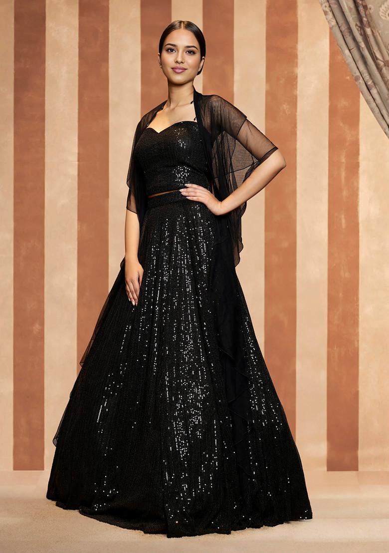 Black Lehenga Set With Hand Embroidered Blouse And Dupatta