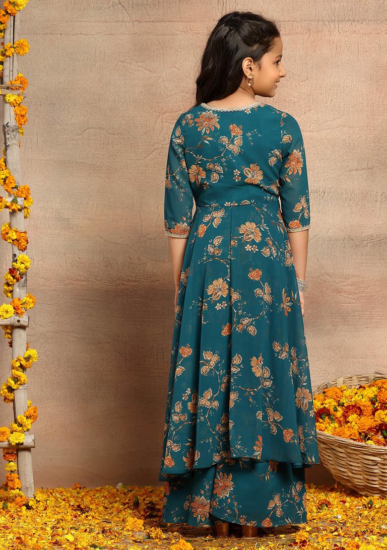 Green Floral Print Kurta With Pants And Dupatta (Set of 3)