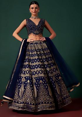 Green Embroidered Lehenga Set With Embellished Blouse And Dupatta