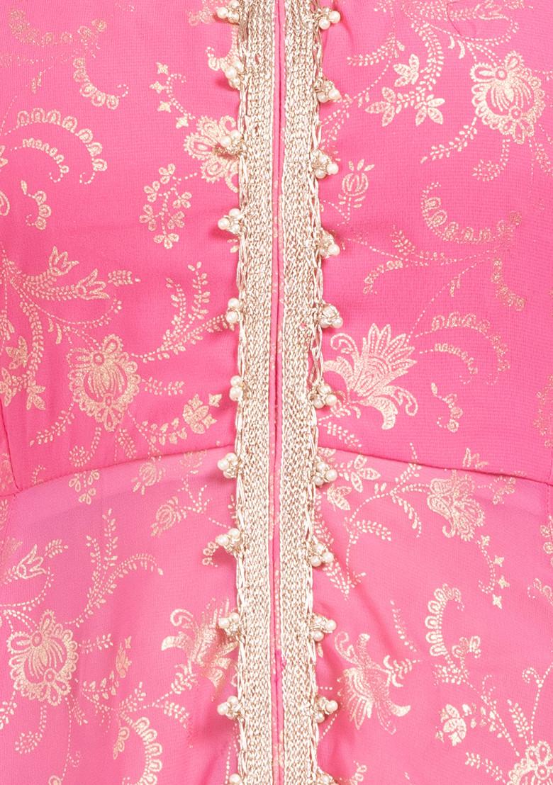 Pink Foil Print High Slit Cut Out Back Kurta