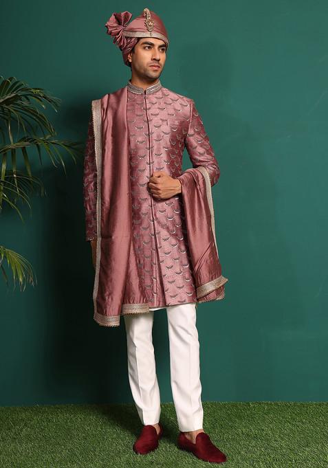 Dusty Pink Sequin Sherwani Set For Men