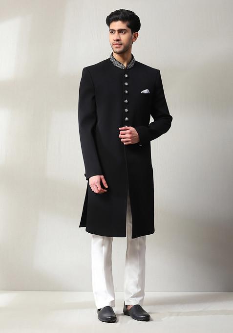 Black Dublin Sherwani Set For Men