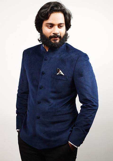 Blue Crude Bandhgala Sherwani Set For Men