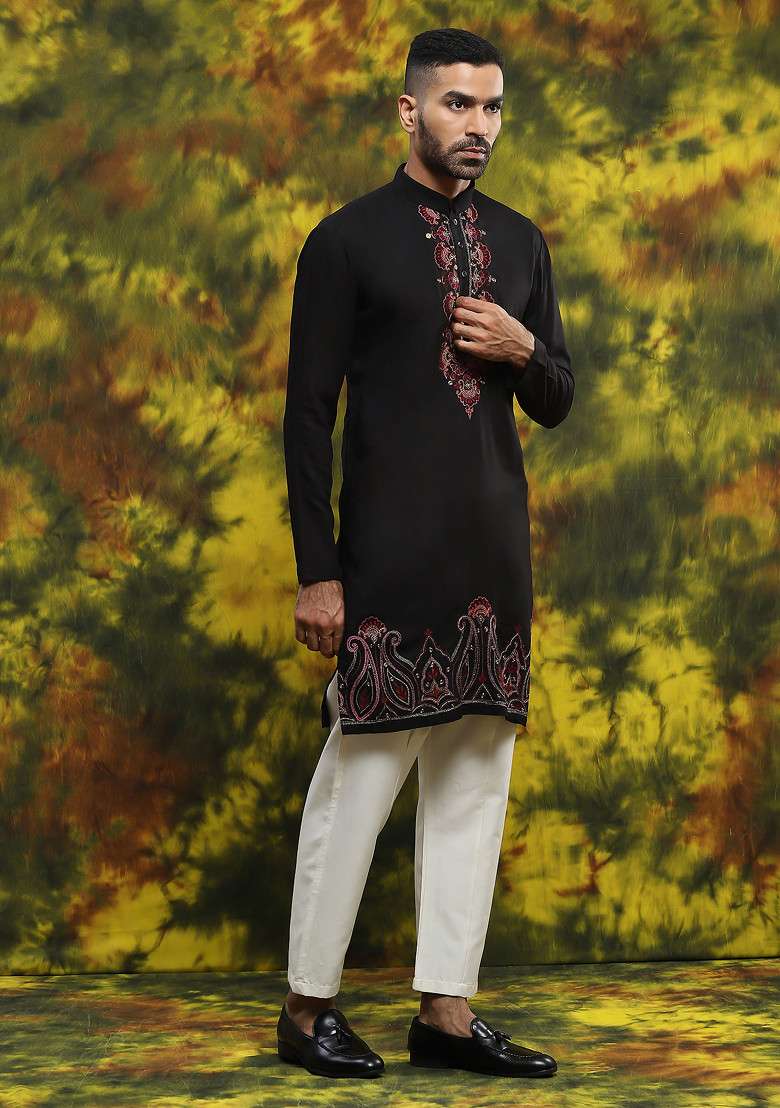 Lilac Embroidered Handloom Silk Sherwani Set For Men - Indya