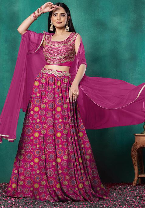 Pink Lehenga Set With Paisley Dori Hand Embroidered Blouse And Dupatta