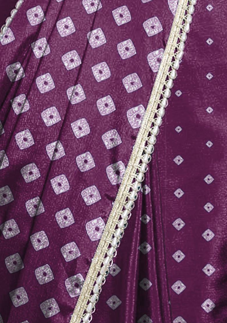 Purple Pearl Hand Embellished Pre-Stitched Saree Set With Embroidered Blouse