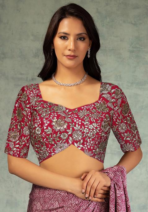 Magenta Pink Sequin Zari Hand Embroidered Blouse