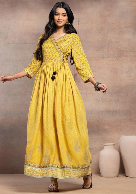 Aangrakha Style Heavy Brocade Silk Kurta in Yellow D NO Y-149