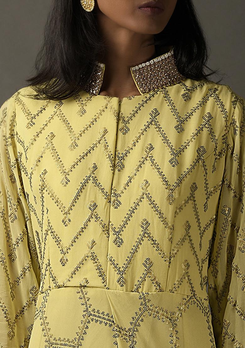 Light Yellow Sequin Embroidered Evening Dress