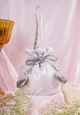 Silver Georgette Embellished Potli Bag