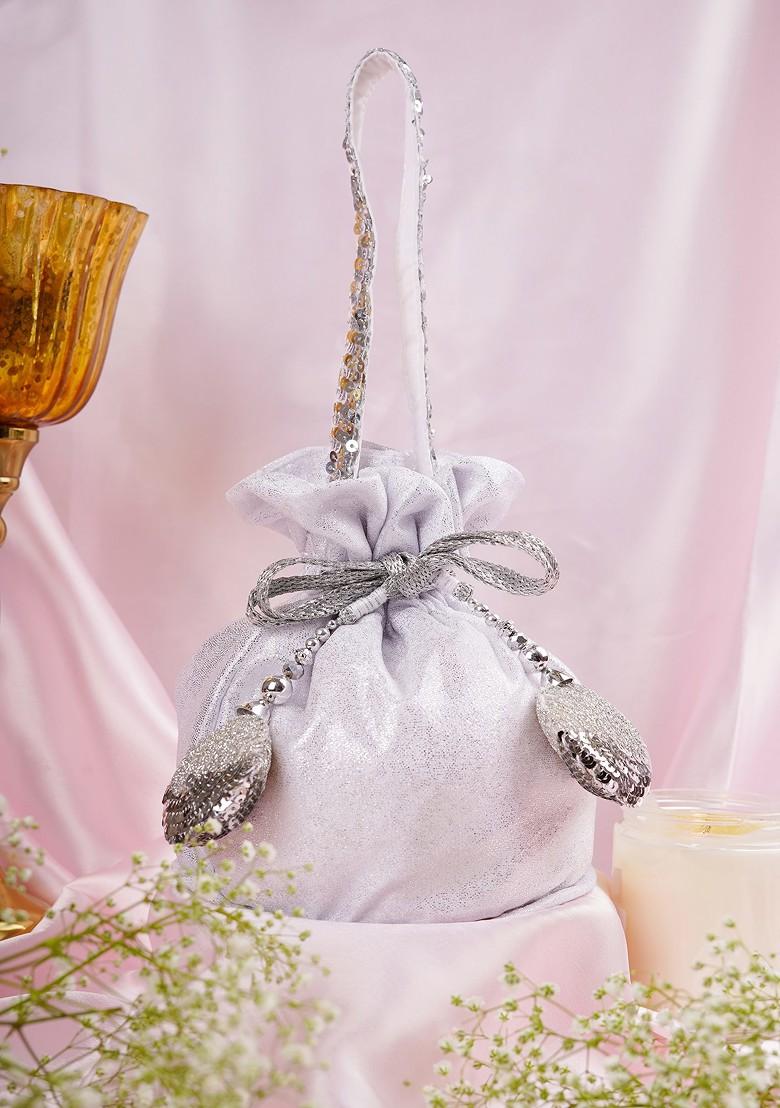 Silver Georgette Embellished Potli Bag