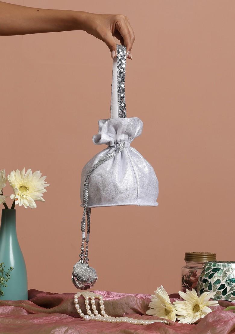 Silver Georgette Embellished Potli Bag