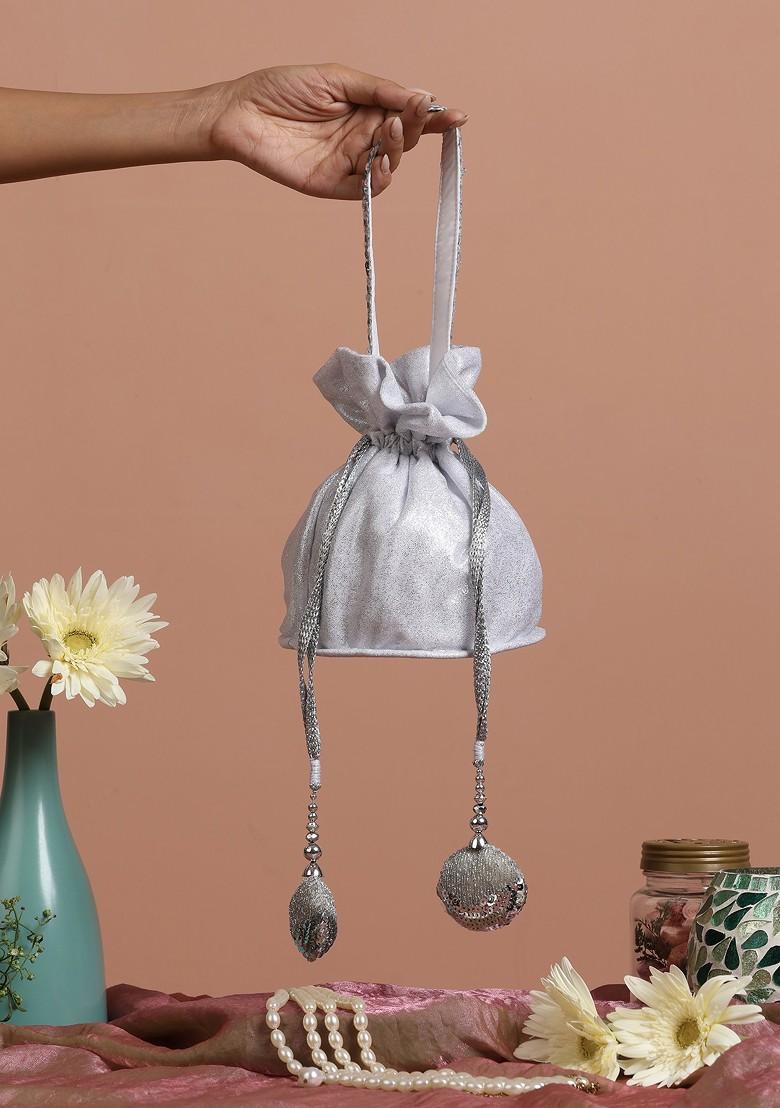Silver Georgette Embellished Potli Bag