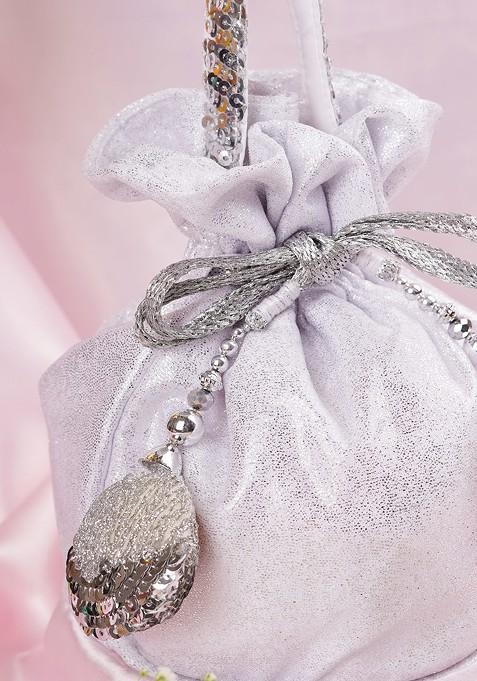 Silver Georgette Embellished Potli Bag